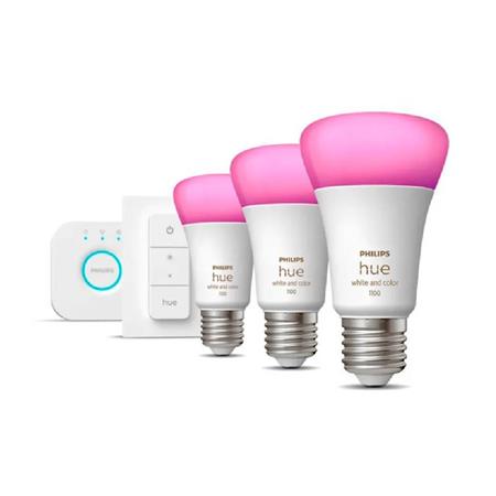 Kit de Inicio Philips Hue E27 Bluetooth White and Color X3 + Bridge + Dimmer Switch